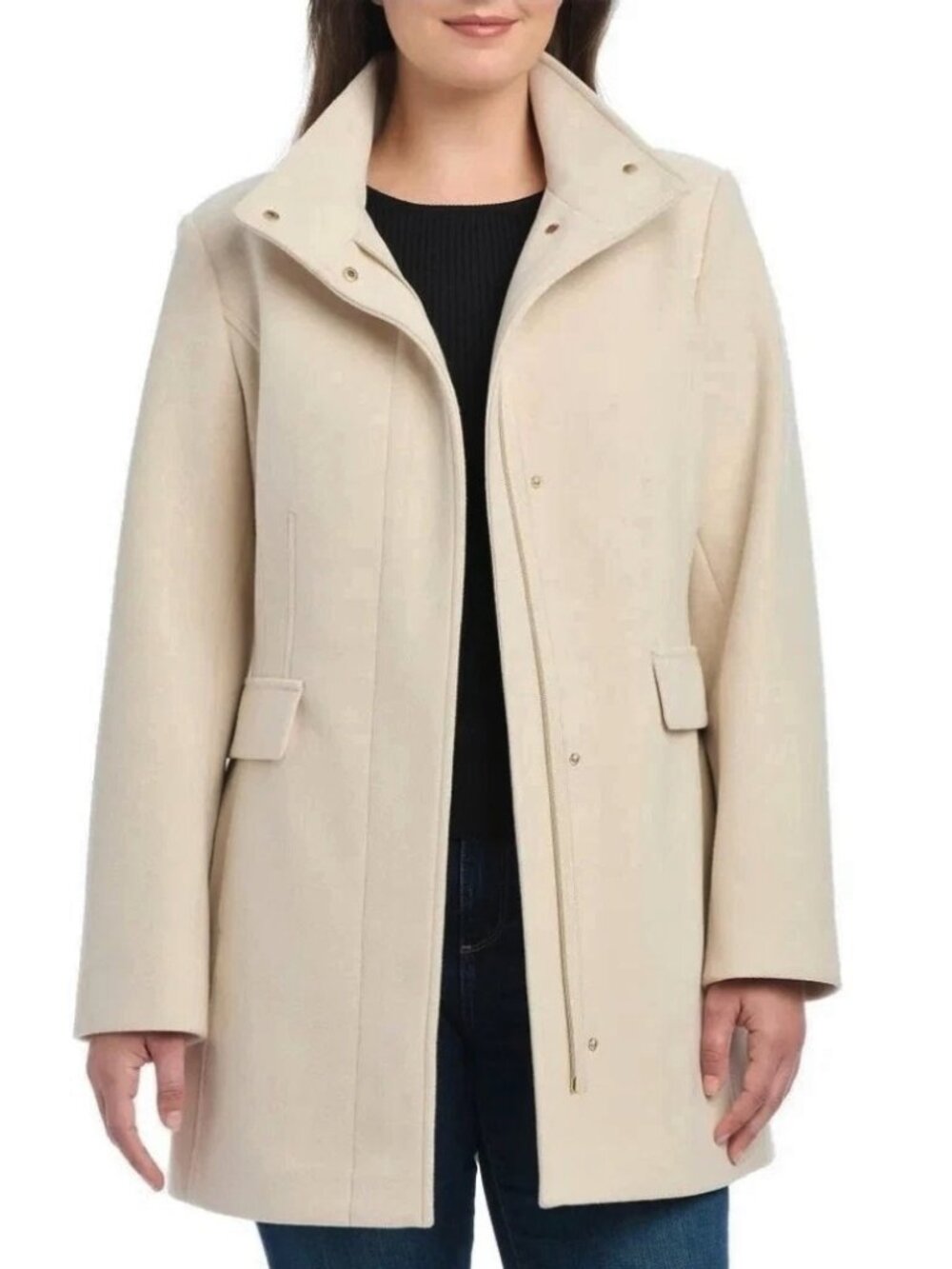 NEW Vince Camuto Womens Full Zip Jacket Coat NWT L Cream Lined Pockets